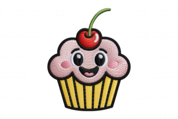 Happy cherry cupcake embroidery pink yellow