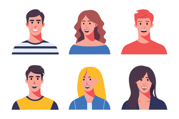 Smiling Faces: A collection of stylized portraits featuring a diverse group of smiling individuals. Each person exudes a sense of approachability, positivity, and genuine happiness.