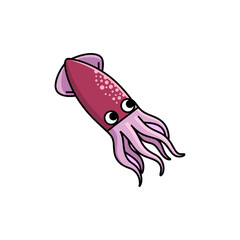 Fototapeta premium Cartoon Squid Illustration: Cute Marine Animal Character with Big Eyes, Perfect for Children's Designs and Ocean Themes