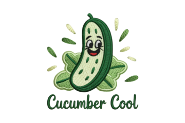 Happy cucumber with leaves and text cartoon smiling