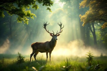 Majestic Stag in Forest Sunlight