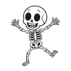 Cartoon Skeleton Illustration Happy and Playful Bone Character for Halloween or Educational Resources, Featuring Cheerful Expression and Upraised Arms