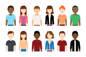 Diverse Group Icon set: A stylized collection of individuals from various backgrounds and identities, presented as clean, minimalist icons. These illustrations celebrate inclusion and unity. 