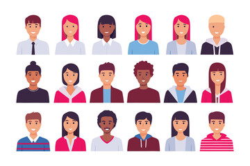 Diverse Avatar Collection: A vibrant collection of diverse avatars, capturing a range of individuals, ideal for representing diverse teams or customer bases. Showcasing variety and individuality.