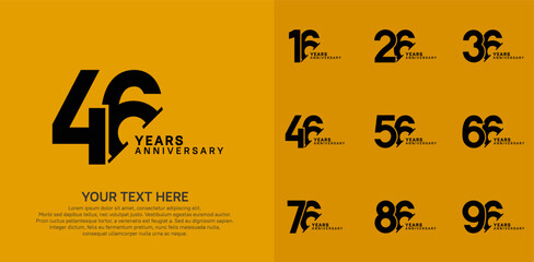 Anniversary logo set vector design, black color for celebration event