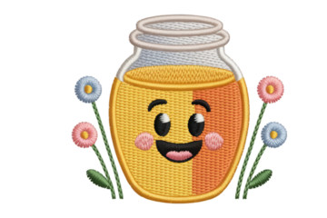 Happy honey jar with flowers happy face smiling