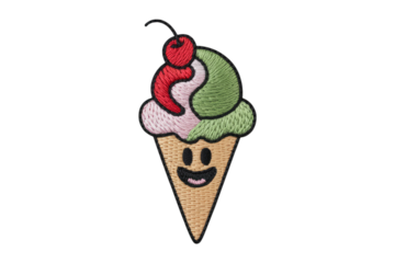 Happy ice cream cone with cherry strawberry green