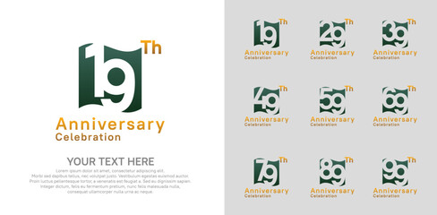 Anniversary logo set vector design, green and orange color for celebration event