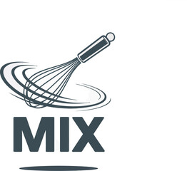 Fototapeta premium Illustration of a whisk with motion lines above the word mix on a light gray background