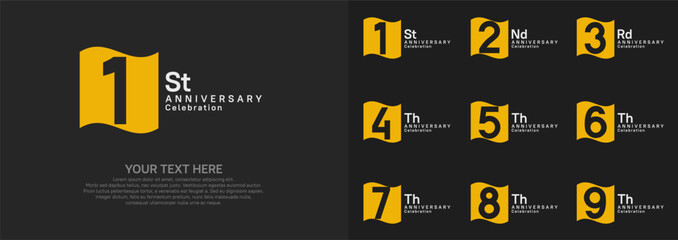 Anniversary logo set vector design, yellow and white color for celebration event