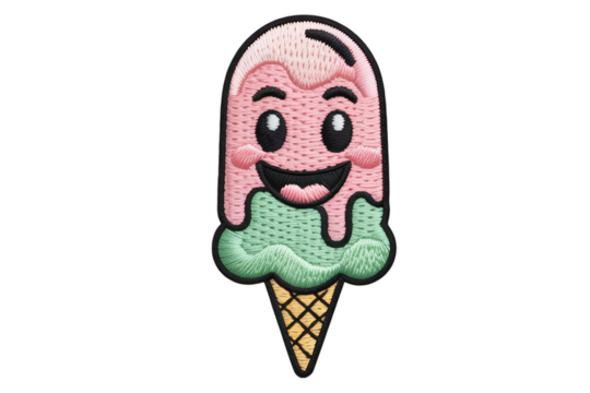 Happy pink and green ice cream cone patch image