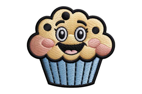 Happy smiling cupcake with rosy cheeks cartoon embroidered