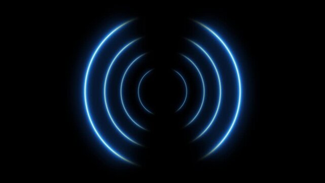 Radar signal. Glowing neon circle radio waves looping animation.