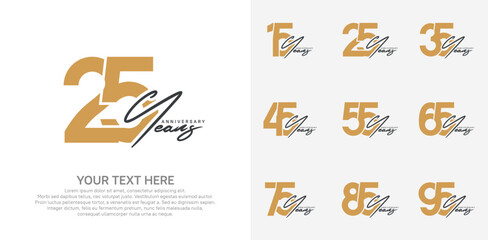 Anniversary logo set vector design, brown color for celebration event