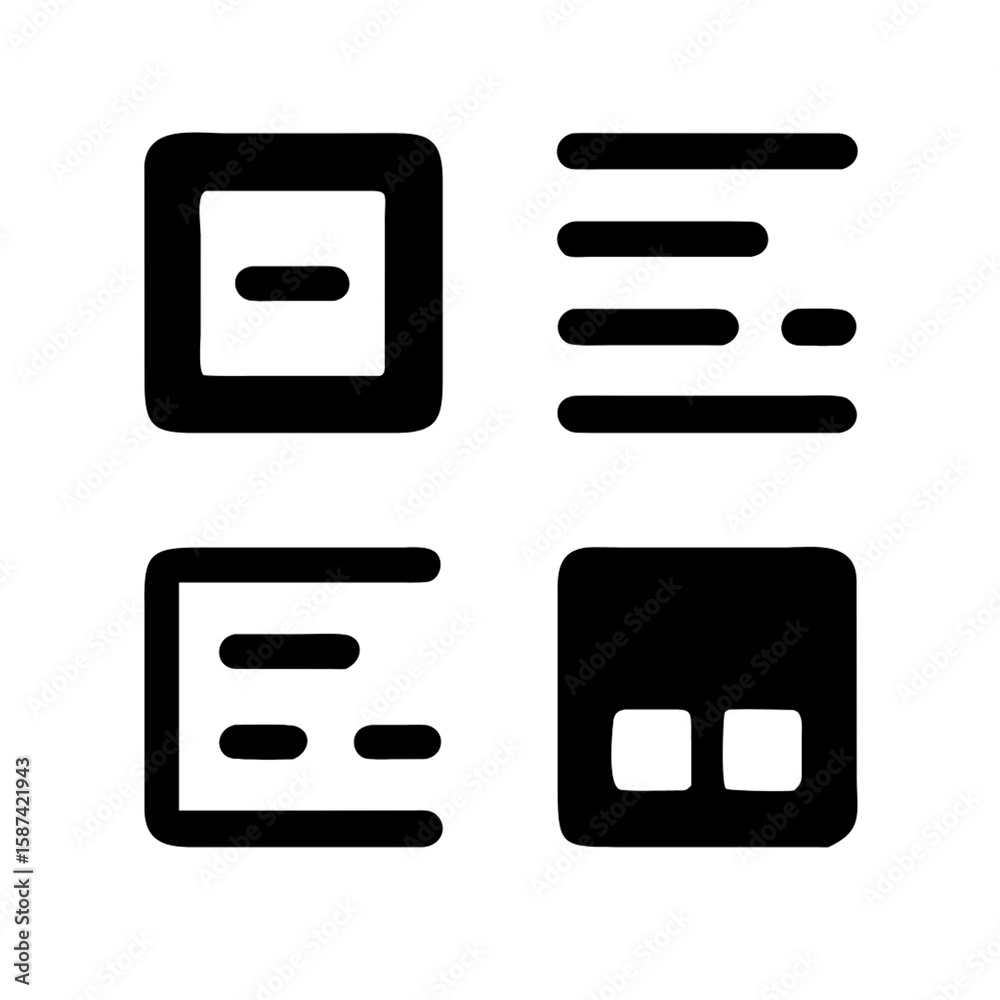 Fototapete illustration of icon set representing document layout and text formatting options isolated on transp
