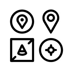 Illustration of icons for location, navigation, and resizing functions isolated on transparent background
