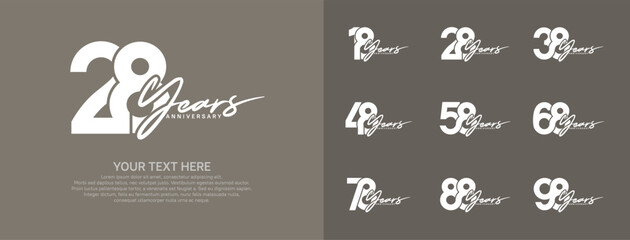Anniversary logo set vector design, white color for celebration event