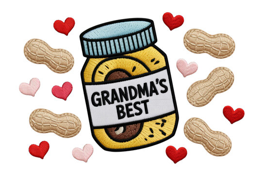 Peanut butter jar with hearts and peanuts red hearts - Powered by Adobe