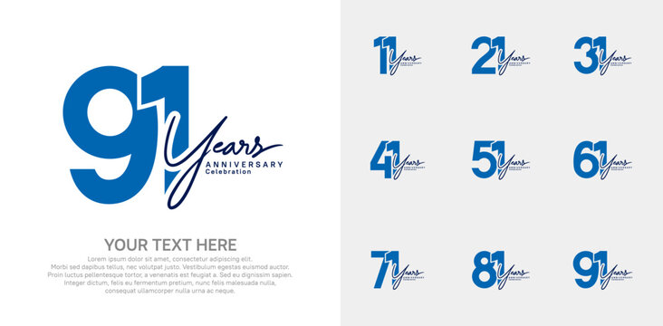 Anniversary logo set vector design, blue and black color for celebration event
