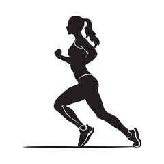 Sporty Woman Running Silhouette Vector Illustration, Jogging for Fitness, Health, Strength, and Wellness