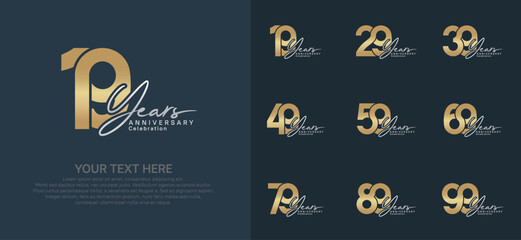 Anniversary logo set vector design, gold and silver color for celebration event