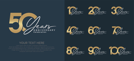 Anniversary logo set vector design, gold and silver color for celebration event
