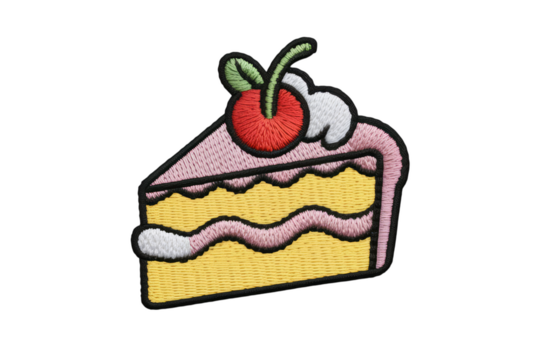 Pink frosted cake slice with cherry dessert yellow - Powered by Adobe