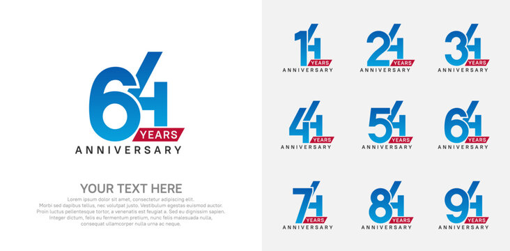 Anniversary logo set vector design, blue and red color for celebration event