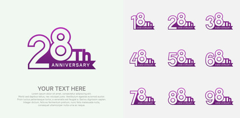 Anniversary logo set vector design, purple color for celebration event