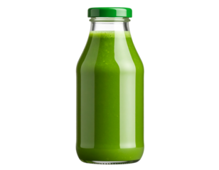 Green juice in clear glass bottle