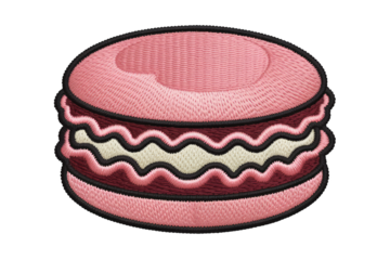 Pink macaron with cream filling burgundy black outline