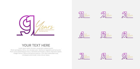 Anniversary logo set vector design, purple and gold color for celebration event