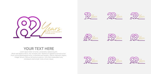 Anniversary logo set vector design, purple and gold color for celebration event