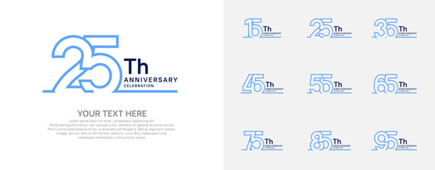 Anniversary logo set vector design, blue and black color for celebration event