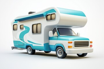 Naklejka premium RV Camping - Using a recreational vehicle (RV) to camp with the comfort of home amenities. isolated in 3d cartoon character on white background
