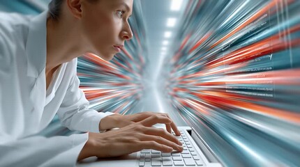 future science data visualization, Scientist Working with Technology in a Futuristic Digital Environment, high-speed digital research, female scientist in tech motion concept - Powered by Adobe