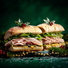 Festive Turkey Sandwich Platter with Fresh Ingredients - Celebrate the Holidays with Savory Food and Cozy Atmosphere in Christmas Decor