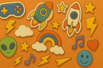 seamless pattern with rockets and rainbows