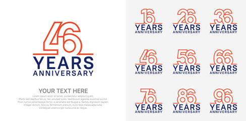 Anniversary logo set vector design, orange and blue color for celebration event