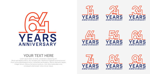 Anniversary logo set vector design, orange and blue color for celebration event