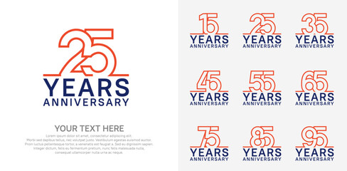 Anniversary logo set vector design, orange and blue color for celebration event