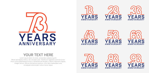 Anniversary logo set vector design, orange and blue color for celebration event