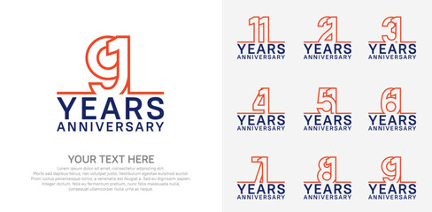 Anniversary logo set vector design, orange and blue color for celebration event