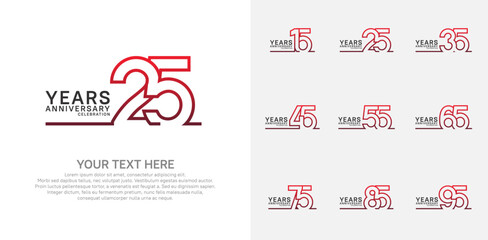 Anniversary logo set vector design, red color for celebration event