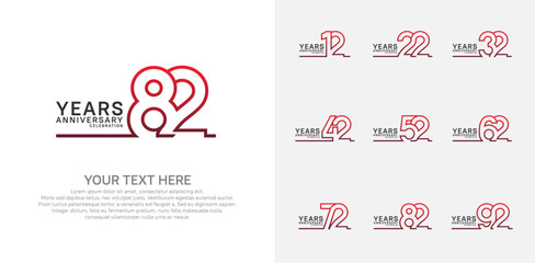 Anniversary logo set vector design, red color for celebration event