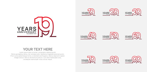 Anniversary logo set vector design, red color for celebration event