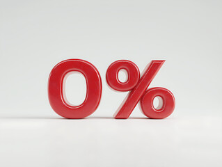 3D Red Numeric 0% Symbol in Modern Business Marketing for Discount Promotion and Financial Analysis