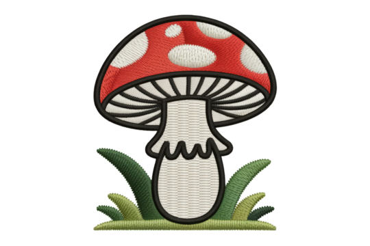 Red mushroom with white spots and green grass image