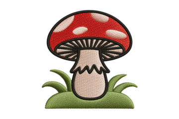 Red mushroom with white spots and green grass image