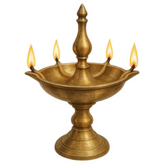 Ornate Brass Oil Lamp with Multiple Wicks in Elegant Design Illuminating a Warm Atmosphere